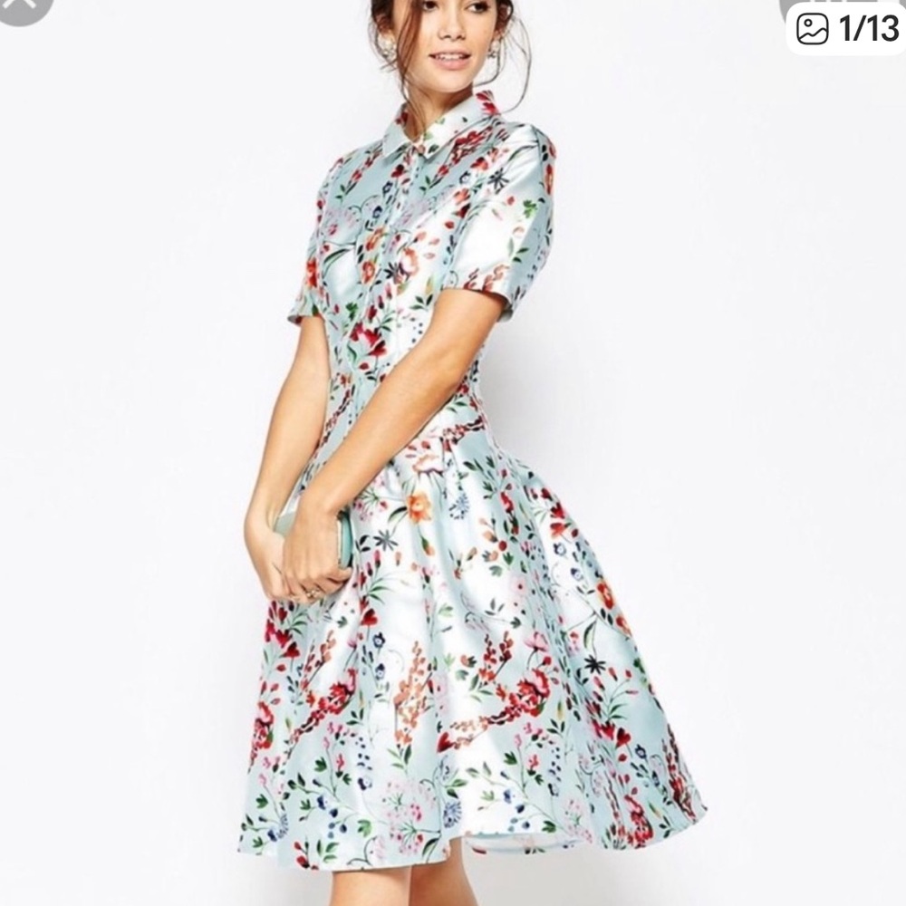 Chi chi London Floral Print blue Women's Dress